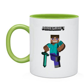 Кружка двухцветная с принтом Minecraft в городе Новоалтайск, керамика | объем — 330 мл, диаметр — 80 мм. Цветная ручка и кайма сверху, в некоторых цветах — вся внутренняя часть | boom | media | minecraft | игры | компьютерные игры | майнкрафт