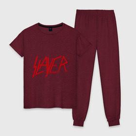 Женская пижама хлопок с принтом Slayer logo в городе Новоалтайск, 100% хлопок | брюки и футболка прямого кроя, без карманов, на брюках мягкая резинка на поясе и по низу штанин | alternative rock | pank | punk | rock | slayer | альтернативный рок | метал | панк | рок | слаер | тяжелая музыка | хард рок | хеви метал