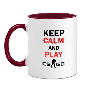Кружка двухцветная с принтом Keep Calm and play cs:go в городе Новоалтайск, керамика | объем — 330 мл, диаметр — 80 мм. Цветная ручка и кайма сверху, в некоторых цветах — вся внутренняя часть | calm | cs go | keep | го