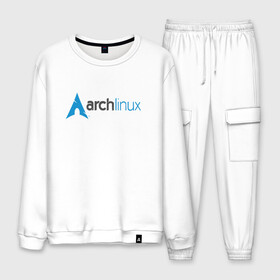 Мужской костюм хлопок с принтом Arch Linux в городе Новоалтайск, 100% хлопок | на свитшоте круглая горловина, мягкая резинка по низу. Брюки заужены к низу, на них два вида карманов: два “обычных” по бокам и два объемных, с клапанами, расположенные ниже линии бедра. Брюки с мягкой трикотажной резинкой на поясе и по низу штанин. В поясе для дополнительного комфорта — широкие завязки | linux | баш | линукс | ос