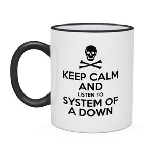 Кружка двухцветная с принтом System Of A Down в городе Новоалтайск, керамика | объем — 330 мл, диаметр — 80 мм. Цветная ручка и кайма сверху, в некоторых цветах — вся внутренняя часть | Тематика изображения на принте: hard rock | metal | rock | serj | system of a down | tankian | метал | рок | систем | танкян | хардрок