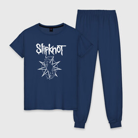 Женская пижама хлопок с принтом Slipknot в городе Новоалтайск, 100% хлопок | брюки и футболка прямого кроя, без карманов, на брюках мягкая резинка на поясе и по низу штанин | metal | punk | slipknot | метал | панк рок | слипнот