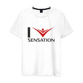 Мужская футболка хлопок с принтом i love Sensation в городе Новоалтайск, 100% хлопок | прямой крой, круглый вырез горловины, длина до линии бедер, слегка спущенное плечо. | Тематика изображения на принте: house | sensation