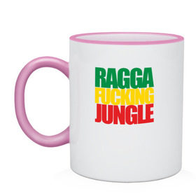 Кружка двухцветная с принтом Ragga Fucking Jungle в городе Новоалтайск, керамика | объем — 330 мл, диаметр — 80 мм. Цветная ручка и кайма сверху, в некоторых цветах — вся внутренняя часть | jungle | днб | рагга | рагга джангл (ragga jungle)  джангл с более выраженным влиянием ямайской музыкальной культуры.ragga jungle