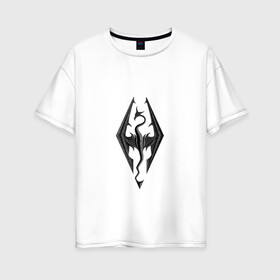 Женская футболка хлопок Oversize с принтом SKYRIM Скайрим в городе Новоалтайск, 100% хлопок | свободный крой, круглый ворот, спущенный рукав, длина до линии бедер
 | skyrim | tes | дракон | игры | логотип | скайрим