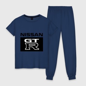 Женская пижама хлопок с принтом Nissan gtr в городе Новоалтайск, 100% хлопок | брюки и футболка прямого кроя, без карманов, на брюках мягкая резинка на поясе и по низу штанин | gtr | nissan | авто | гтр | нисан