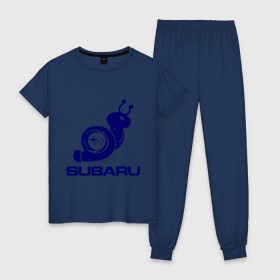 Женская пижама хлопок с принтом Subaru в городе Новоалтайск, 100% хлопок | брюки и футболка прямого кроя, без карманов, на брюках мягкая резинка на поясе и по низу штанин | subaru | авто | субарик | субару | турбина | улитка