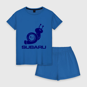 Женская пижама с шортиками хлопок с принтом Subaru в городе Новоалтайск, 100% хлопок | футболка прямого кроя, шорты свободные с широкой мягкой резинкой | subaru | авто | субарик | субару | турбина | улитка
