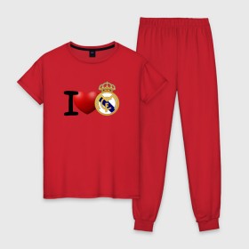 Женская пижама хлопок с принтом Love Real Madrid в городе Новоалтайск, 100% хлопок | брюки и футболка прямого кроя, без карманов, на брюках мягкая резинка на поясе и по низу штанин | love | real madrid | реал мадрид | спорт | футбол