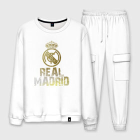 Мужской костюм хлопок с принтом Real Madrid в городе Новоалтайск, 100% хлопок | на свитшоте круглая горловина, мягкая резинка по низу. Брюки заужены к низу, на них два вида карманов: два “обычных” по бокам и два объемных, с клапанами, расположенные ниже линии бедра. Брюки с мягкой трикотажной резинкой на поясе и по низу штанин. В поясе для дополнительного комфорта — широкие завязки | real madrid | реал мадрид | спорт | футбол