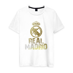 Мужская футболка хлопок с принтом Real Madrid в городе Новоалтайск, 100% хлопок | прямой крой, круглый вырез горловины, длина до линии бедер, слегка спущенное плечо. | Тематика изображения на принте: real madrid | реал мадрид | спорт | футбол