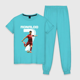 Женская пижама хлопок с принтом Ronaldo в городе Новоалтайск, 100% хлопок | брюки и футболка прямого кроя, без карманов, на брюках мягкая резинка на поясе и по низу штанин | роналдо