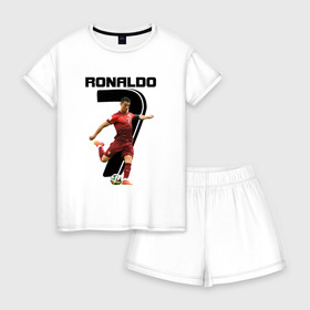 Женская пижама с шортиками хлопок с принтом Ronaldo в городе Новоалтайск, 100% хлопок | футболка прямого кроя, шорты свободные с широкой мягкой резинкой | роналдо