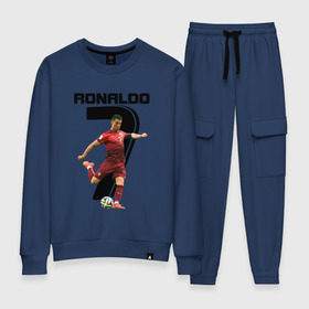Женский костюм хлопок с принтом Ronaldo в городе Новоалтайск, 100% хлопок | на свитшоте круглая горловина, мягкая резинка по низу. Брюки заужены к низу, на них два вида карманов: два 