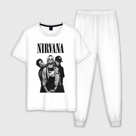 Мужская пижама хлопок с принтом Nirvana Group в городе Новоалтайск, 100% хлопок | брюки и футболка прямого кроя, без карманов, на брюках мягкая резинка на поясе и по низу штанин
 | kurt cobain | nirvana | курт кобейн | нирвана | нранж
