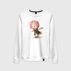 Женский свитшот хлопок с принтом Chibi Natsu в городе Новоалтайск, 100% хлопок | прямой крой, круглый вырез, на манжетах и по низу широкая трикотажная резинка  | fairytail | грей | натсу | фэйритэйл | хвост феи | эльза