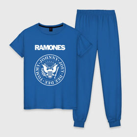 Женская пижама хлопок с принтом Ramones в городе Новоалтайск, 100% хлопок | брюки и футболка прямого кроя, без карманов, на брюках мягкая резинка на поясе и по низу штанин | joey ramone | punk | ramones | панк | рамонес