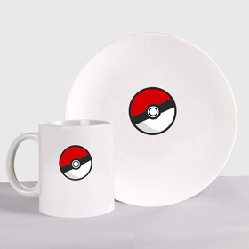 Набор: тарелка + кружка с принтом Pokeball в городе Новоалтайск, керамика | Кружка: объем — 330 мл, диаметр — 80 мм. Принт наносится на бока кружки, можно сделать два разных изображения. 
Тарелка: диаметр - 210 мм, диаметр для нанесения принта - 120 мм. | pokeball покебол покемон pokemon