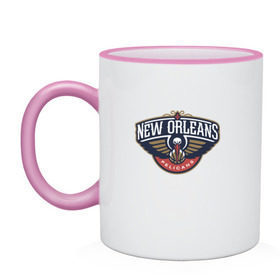 Кружка двухцветная с принтом NBA NEW ORLEANS PELICANS в городе Новоалтайск, керамика | объем — 330 мл, диаметр — 80 мм. Цветная ручка и кайма сверху, в некоторых цветах — вся внутренняя часть | nba | nba new orleans pelicans 2015 basketballбаскетбол | new orleans | pelicans