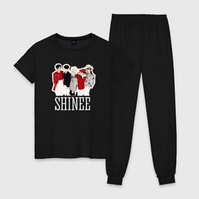 Женская пижама хлопок с принтом Shinee в городе Новоалтайск, 100% хлопок | брюки и футболка прямого кроя, без карманов, на брюках мягкая резинка на поясе и по низу штанин | k pop | shinee | кей поп | корея | шайни