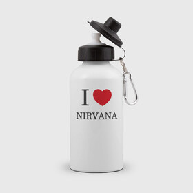 Бутылка спортивная с принтом I love Nirvana в городе Новоалтайск, металл | емкость — 500 мл, в комплекте две пластиковые крышки и карабин для крепления | Тематика изображения на принте: 