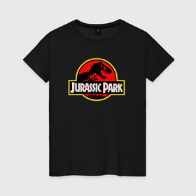 Женская футболка хлопок с принтом Jurassic park в городе Новоалтайск, 100% хлопок | прямой крой, круглый вырез горловины, длина до линии бедер, слегка спущенное плечо | юрского периода