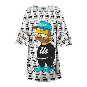 Детское платье 3D с принтом Барт Симпсон в городе Новоалтайск, 100% полиэстер | прямой силуэт, чуть расширенный к низу. Круглая горловина, на рукавах — воланы | bart |   |  bart simpson |  jo jo |  simpsons |  the simpsons |  симпсоны | барт | барт симпсон | джо джо