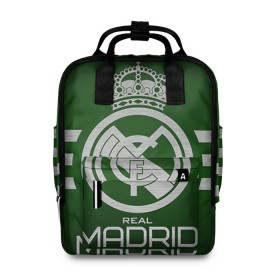 Женский рюкзак 3D с принтом Real Madrid в городе Новоалтайск, 100% полиэстер | лямки с регулируемой длиной, сверху ручки, чтобы рюкзак нести как сумку. Основное отделение закрывается на молнию, как и внешний карман. Внутри два дополнительных кармана, один из которых закрывается на молнию. По бокам два дополнительных кармашка, куда поместится маленькая бутылочка
 | Тематика изображения на принте: real madrid | реал мадрид | спорт | футбол