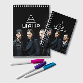 Блокнот с принтом 30 seconds to mars в городе Новоалтайск, 100% бумага | 48 листов, плотность листов — 60 г/м2, плотность картонной обложки — 250 г/м2. Листы скреплены удобной пружинной спиралью. Цвет линий — светло-серый
 | Тематика изображения на принте: 30 | 30stm | jared | leto | mars | rock | seconds | to | джаред | лето | рок
