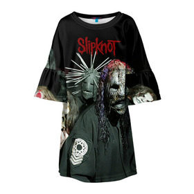 Детское платье 3D с принтом Slipknot в городе Новоалтайск, 100% полиэстер | прямой силуэт, чуть расширенный к низу. Круглая горловина, на рукавах — воланы | deth | rock | slipknot | маска | мрак | рок | слипнот