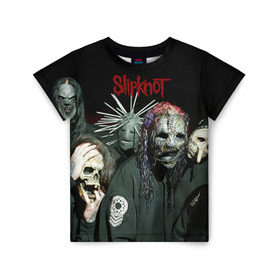 Детская футболка 3D с принтом Slipknot в городе Новоалтайск, 100% гипоаллергенный полиэфир | прямой крой, круглый вырез горловины, длина до линии бедер, чуть спущенное плечо, ткань немного тянется | deth | rock | slipknot | маска | мрак | рок | слипнот