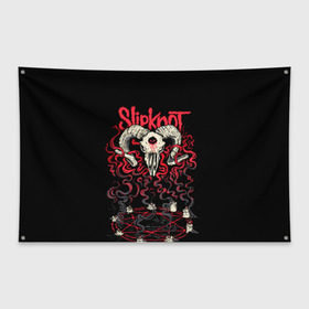 Флаг-баннер с принтом Slipknot в городе Новоалтайск, 100% полиэстер | размер 67 х 109 см, плотность ткани — 95 г/м2; по краям флага есть четыре люверса для крепления | deth | rock | slipknot | баран | маска | мрак | рок | слипнот | череп