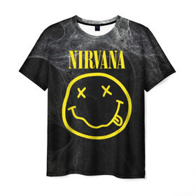 Мужская футболка 3D с принтом Nirvana в городе Новоалтайск, 100% полиэфир | прямой крой, круглый вырез горловины, длина до линии бедер | Тематика изображения на принте: cobain | curt | nirvana | rock | smile | кобейн | курт | рок | смайл