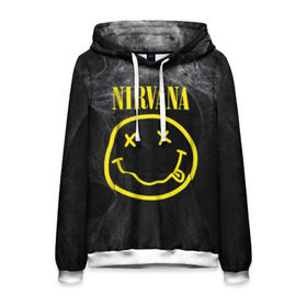 Мужская толстовка 3D с принтом Nirvana в городе Новоалтайск, 100% полиэстер | двухслойный капюшон со шнурком для регулировки, мягкие манжеты на рукавах и по низу толстовки, спереди карман-кенгуру с мягким внутренним слоем. | Тематика изображения на принте: cobain | curt | nirvana | rock | smile | кобейн | курт | рок | смайл