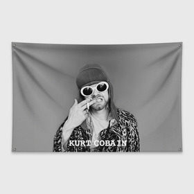 Флаг-баннер с принтом Nirvana в городе Новоалтайск, 100% полиэстер | размер 67 х 109 см, плотность ткани — 95 г/м2; по краям флага есть четыре люверса для крепления | cobain | curt | nirvana | rock | кобейн | курт | рок