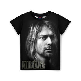 Детская футболка 3D с принтом Nirvana в городе Новоалтайск, 100% гипоаллергенный полиэфир | прямой крой, круглый вырез горловины, длина до линии бедер, чуть спущенное плечо, ткань немного тянется | Тематика изображения на принте: cobain | curt | nirvana | rock | кобейн | курт | рок