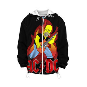 Детская куртка 3D с принтом AC/DC в городе Новоалтайск, 100% полиэстер | застежка — молния, подол и капюшон оформлены резинкой с фиксаторами, по бокам — два кармана без застежек, один потайной карман на груди, плотность верхнего слоя — 90 г/м2; плотность флисового подклада — 260 г/м2 | ac dc | acdc | rock | рок | эйсидиси