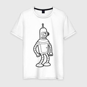 Мужская футболка хлопок с принтом BENDER (black) в городе Новоалтайск, 100% хлопок | прямой крой, круглый вырез горловины, длина до линии бедер, слегка спущенное плечо. | bender | futurama | бендер | бэндер | поцелуй мой блестящий металлический ...футурама