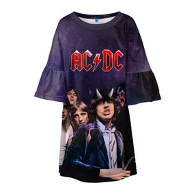 Детское платье 3D с принтом AC/DC в городе Новоалтайск, 100% полиэстер | прямой силуэт, чуть расширенный к низу. Круглая горловина, на рукавах — воланы | ac dc | acdc | hell | highway | rock | to | рок | эйсидиси