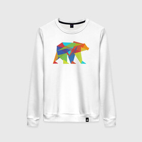 Женский свитшот хлопок с принтом Fractal geometric bear в городе Новоалтайск, 100% хлопок | прямой крой, круглый вырез, на манжетах и по низу широкая трикотажная резинка  | fractal geometric bear медведь миша треугольн