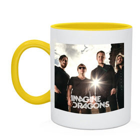 Кружка двухцветная с принтом Imagine Dragons в городе Новоалтайск, керамика | объем — 330 мл, диаметр — 80 мм. Цветная ручка и кайма сверху, в некоторых цветах — вся внутренняя часть | Тематика изображения на принте: imagine dragons