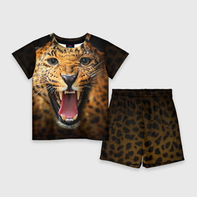 Детский костюм с шортами 3D с принтом Леопард в городе Новоалтайск,  |  | киса | кошка | леопард | хищник