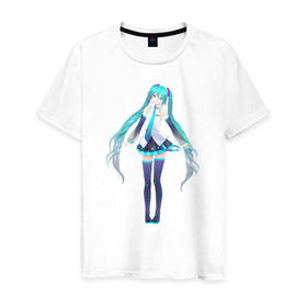 Мужская футболка хлопок с принтом Hatsune Miku в городе Новоалтайск, 100% хлопок | прямой крой, круглый вырез горловины, длина до линии бедер, слегка спущенное плечо. | Тематика изображения на принте: anime | hatsune | miku | аниме | мику | хатсуне