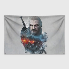 Флаг-баннер с принтом Witcher в городе Новоалтайск, 100% полиэстер | размер 67 х 109 см, плотность ткани — 95 г/м2; по краям флага есть четыре люверса для крепления | ведьмак