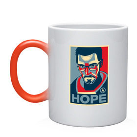Кружка хамелеон с принтом Half-Life HOPE в городе Новоалтайск, керамика | меняет цвет при нагревании, емкость 330 мл | half life | hl | mr.freeman | мистер фрим | надежда на hl3hope | халф лайф