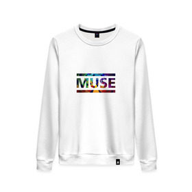 Женский свитшот хлопок с принтом Muse colour в городе Новоалтайск, 100% хлопок | прямой крой, круглый вырез, на манжетах и по низу широкая трикотажная резинка  | muse