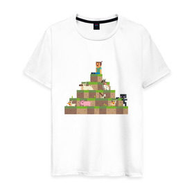 Мужская футболка хлопок с принтом Вершина холма в Minecraft в городе Новоалтайск, 100% хлопок | прямой крой, круглый вырез горловины, длина до линии бедер, слегка спущенное плечо. | Тематика изображения на принте: minecraft | майнкрафт | холм на котором сидят различные мобы из игры minecraftкубы