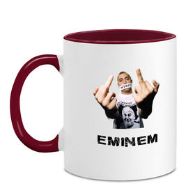 Кружка двухцветная с принтом Eminem Fuck в городе Новоалтайск, керамика | объем — 330 мл, диаметр — 80 мм. Цветная ручка и кайма сверху, в некоторых цветах — вся внутренняя часть | Тематика изображения на принте: marshal mathers | rap | slim shady