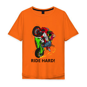 Мужская футболка хлопок Oversize с принтом Ride Hard (Moto) в городе Новоалтайск, 100% хлопок | свободный крой, круглый ворот, “спинка” длиннее передней части | moto | motorcycle | ride hard or go home вваливай по настоящемуstunt | yamaha | мото | спортбайк | стант