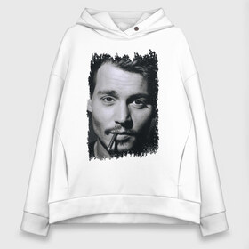 Женское худи Oversize хлопок с принтом Johnny Depp (retro style) в городе Новоалтайск, френч-терри — 70% хлопок, 30% полиэстер. Мягкий теплый начес внутри —100% хлопок | боковые карманы, эластичные манжеты и нижняя кромка, капюшон на магнитной кнопке | johnny depp | голливуд | джонни депп | кинозвезда